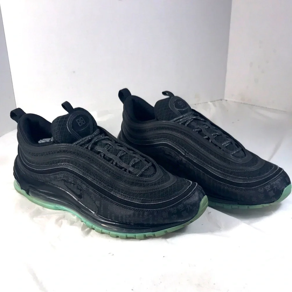 Nike Mens Air Max 97 Matrix Black and Green Lace Up Lifestyle Casual Sneakers